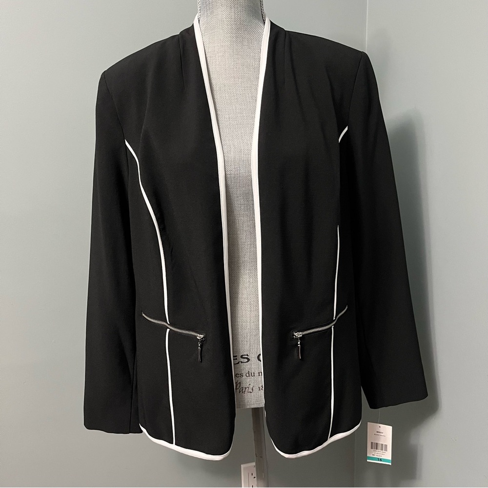 TanJay Women's Open Front Blazer ~ Black and White ~ Size 14 ~ NWT ~ Office Wear